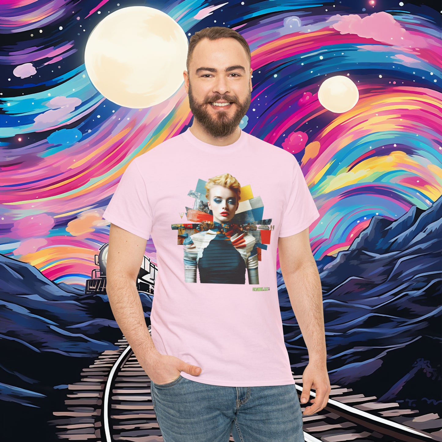 Unisex Heavy Cotton Tshirt - Super Model & Trains 009