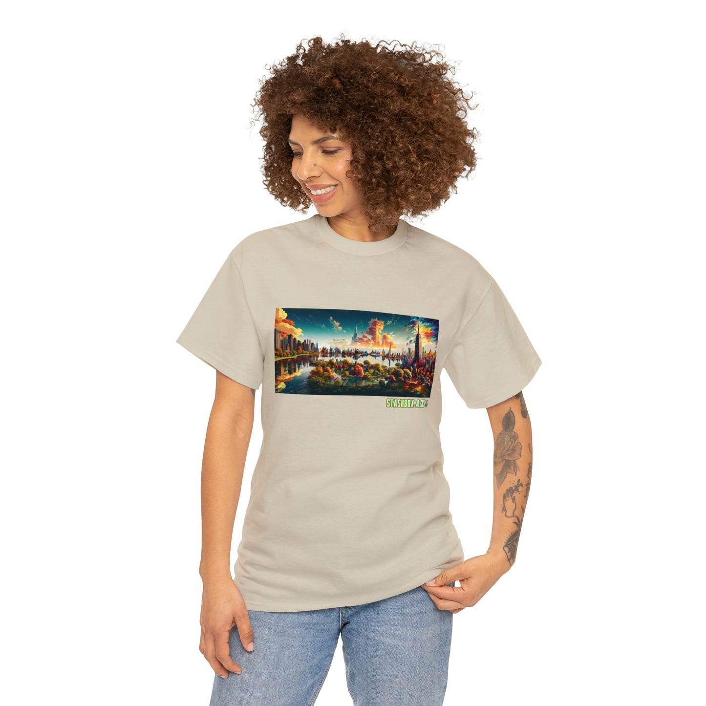 Unisex Heavy Cotton T-Shirt Dreamlike Illustration of a City New York 004