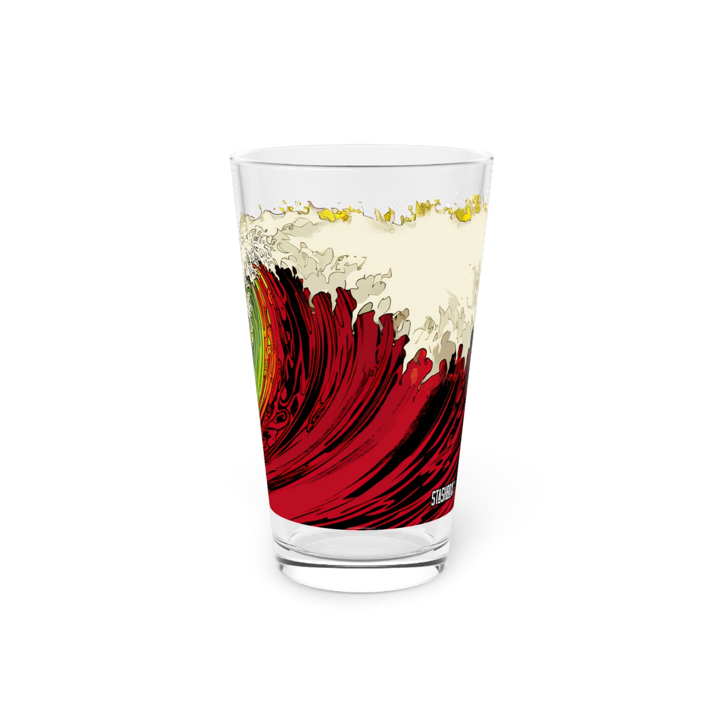 Pint Glass, 16oz Colorful Sunset Wave - Japanese Art Style Waves Design 042