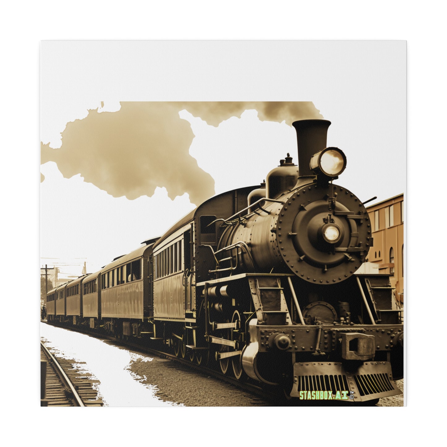 Matte Canvas, Stretched, 0.75", Classic Train Design 017