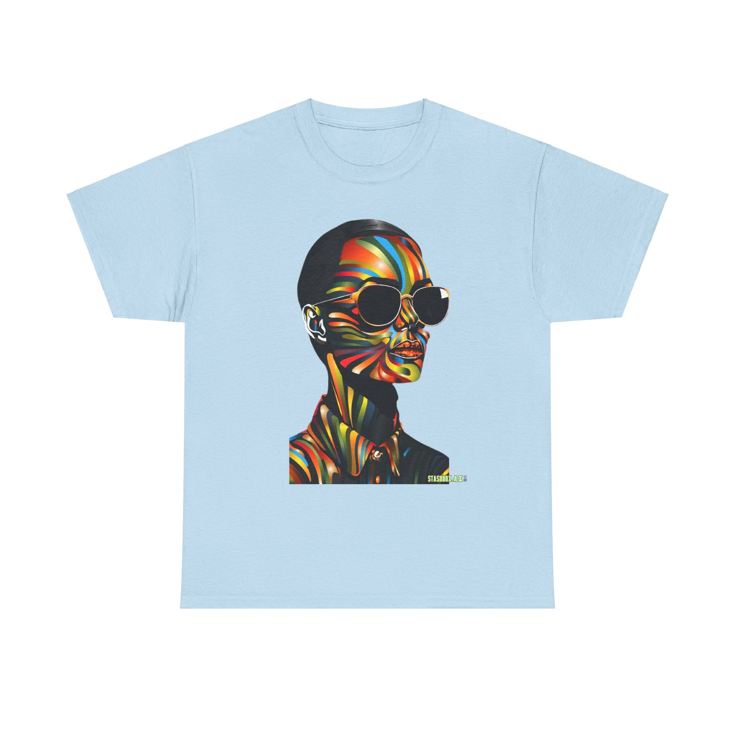 Unisex Heavy Cotton T-Shirt Beautiful Woman Rainbow Ink Drawn 002