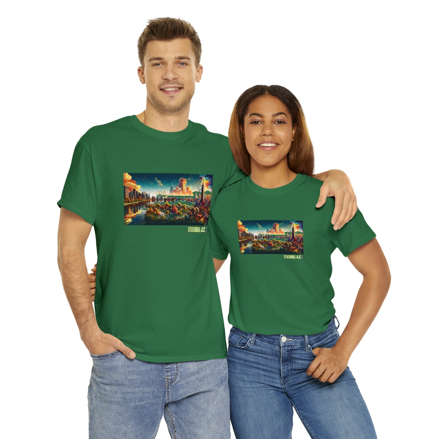 Unisex Heavy Cotton T-Shirt Dreamlike Illustration of a City New York 004