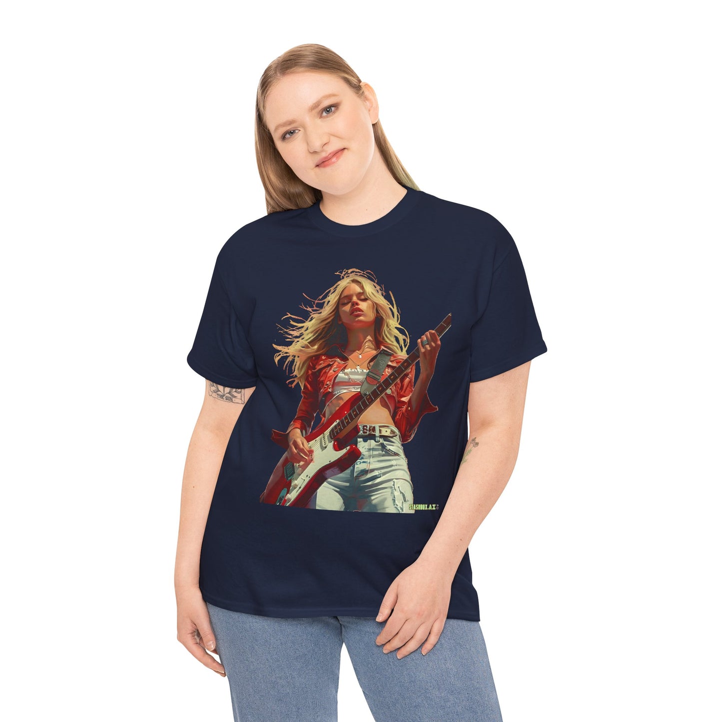 Unisex Heavy Cotton T-Shirt Girl Guitarist Rocking 013