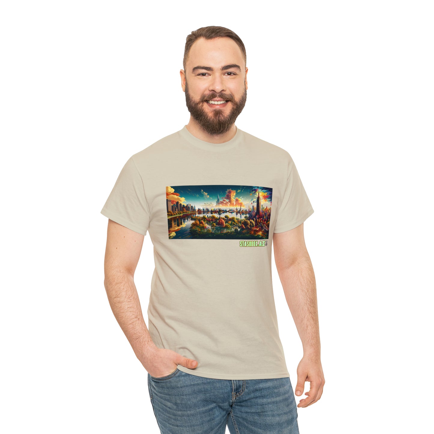 Unisex Heavy Cotton T-Shirt Dreamlike Illustration of a City New York 004