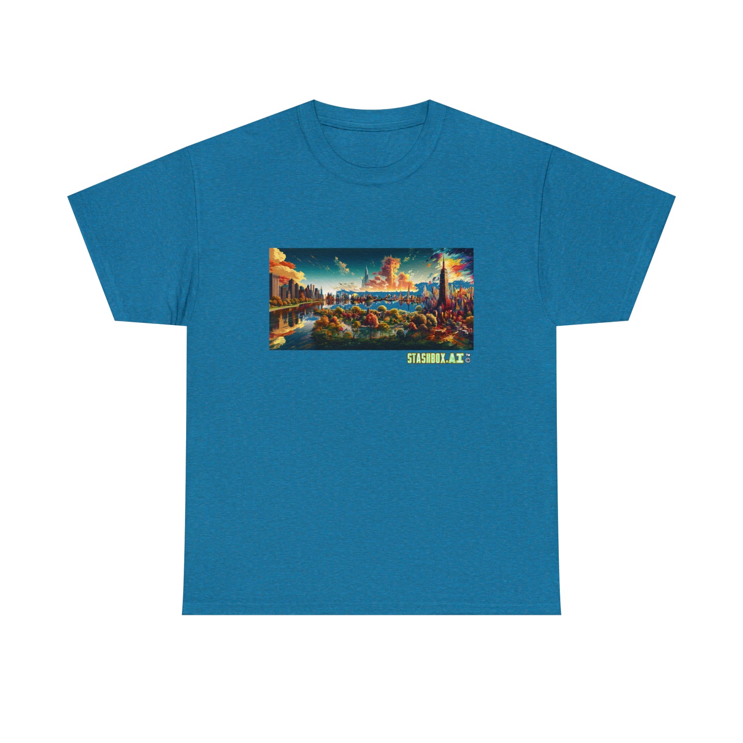 Unisex Heavy Cotton T-Shirt Dreamlike Illustration of a City New York 004
