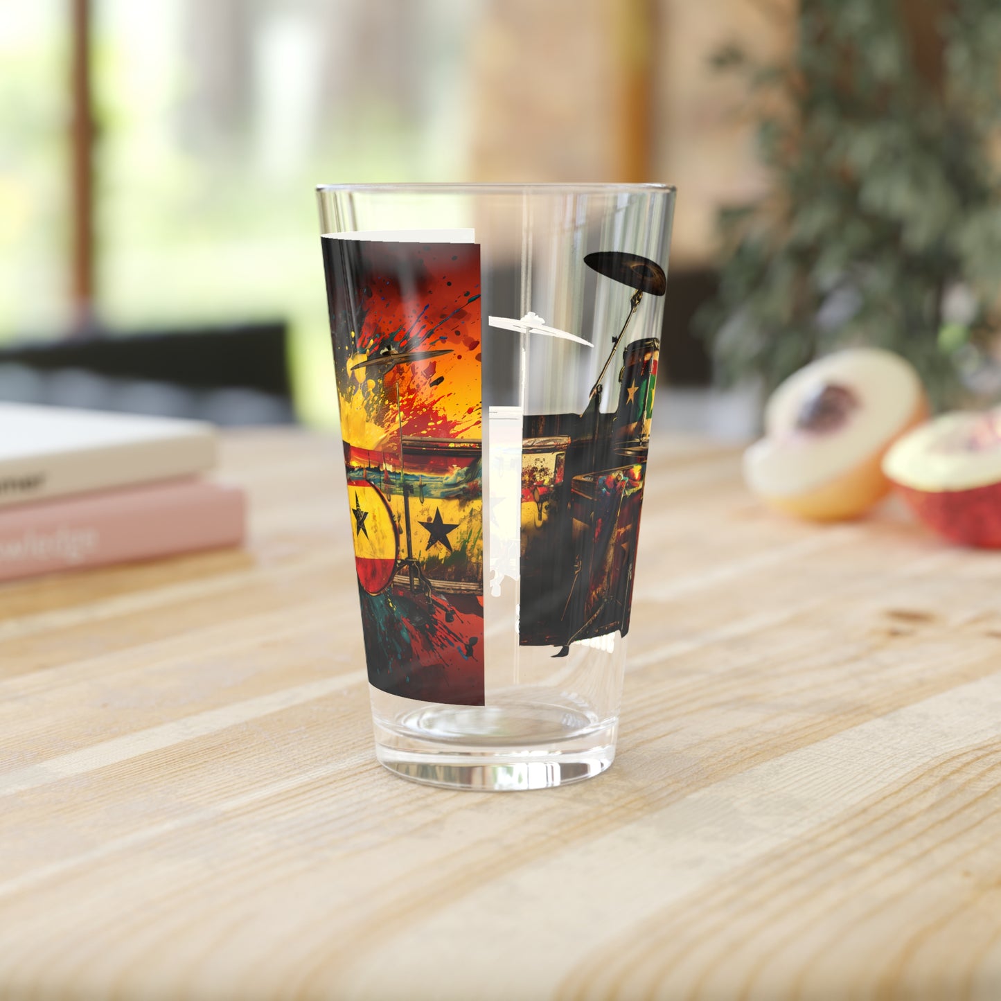 Artsy Star Design Drumkit Pint Glass, 16oz - Music Design #005