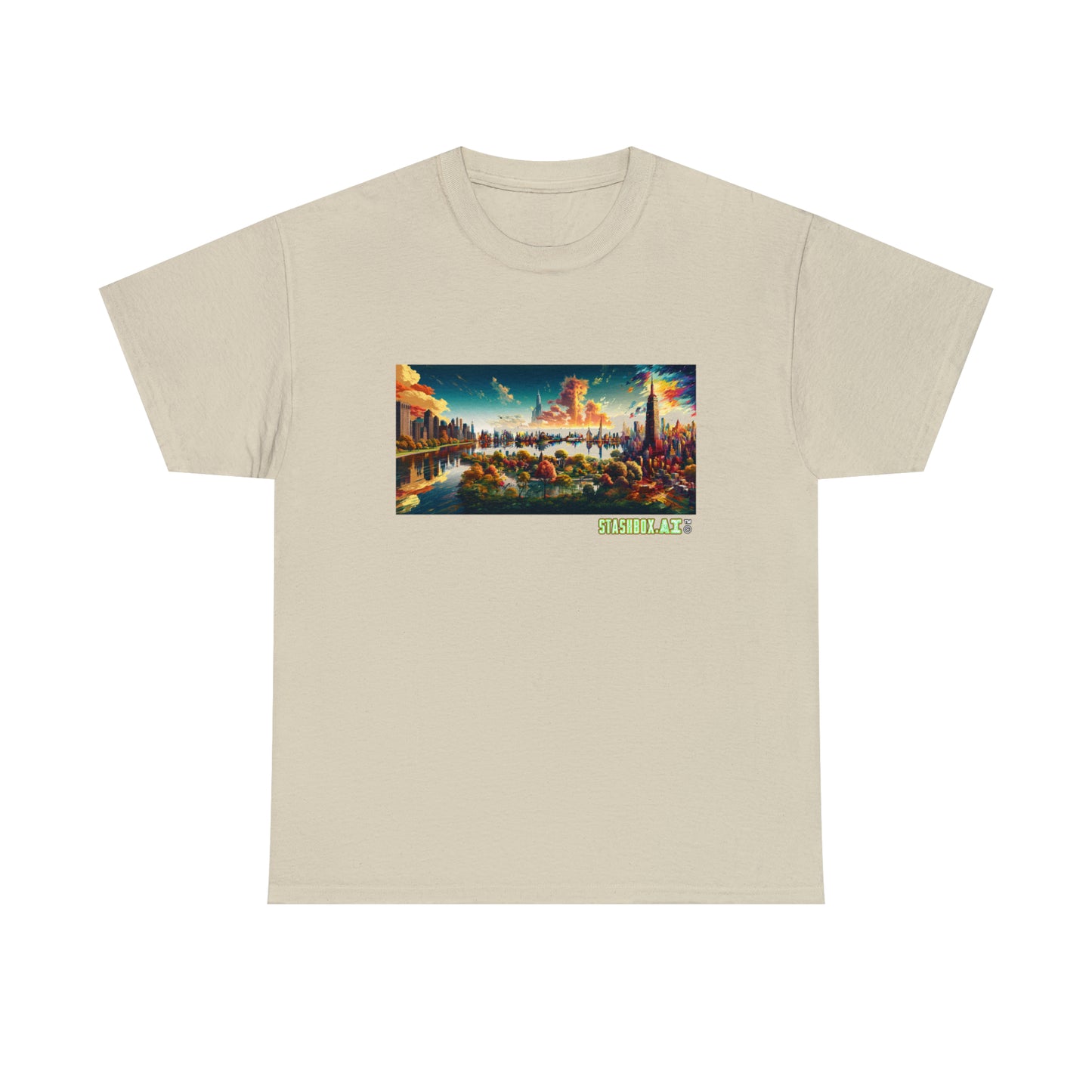 Unisex Heavy Cotton T-Shirt Dreamlike Illustration of a City New York 004