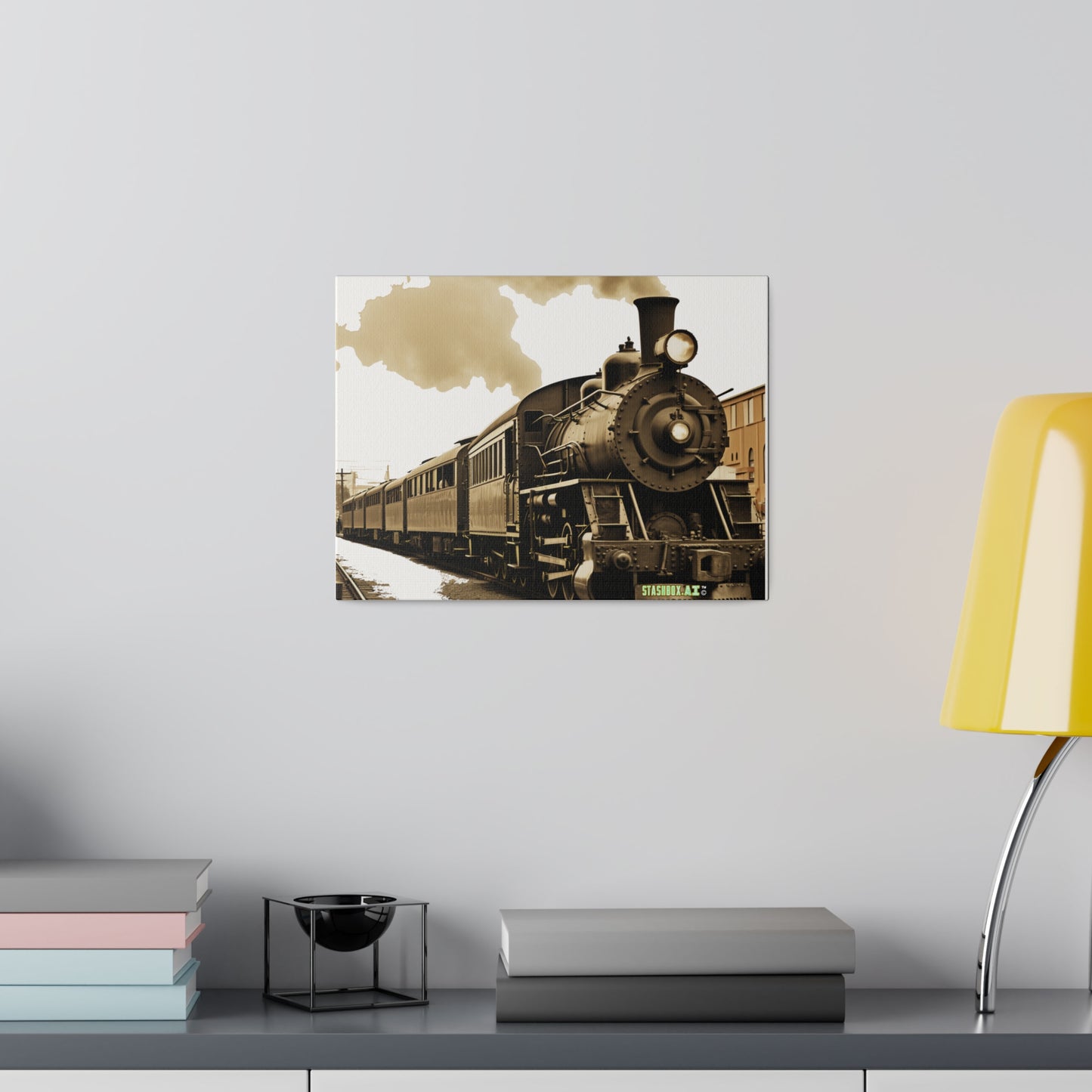 Matte Canvas, Stretched, 0.75", Classic Train Design 017