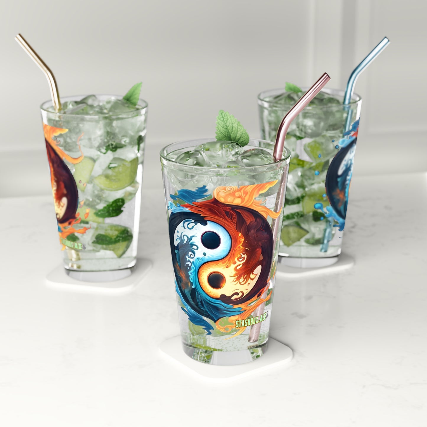 Ying Yang Pint Glass, 16oz Colorful by Joel Lovett #001