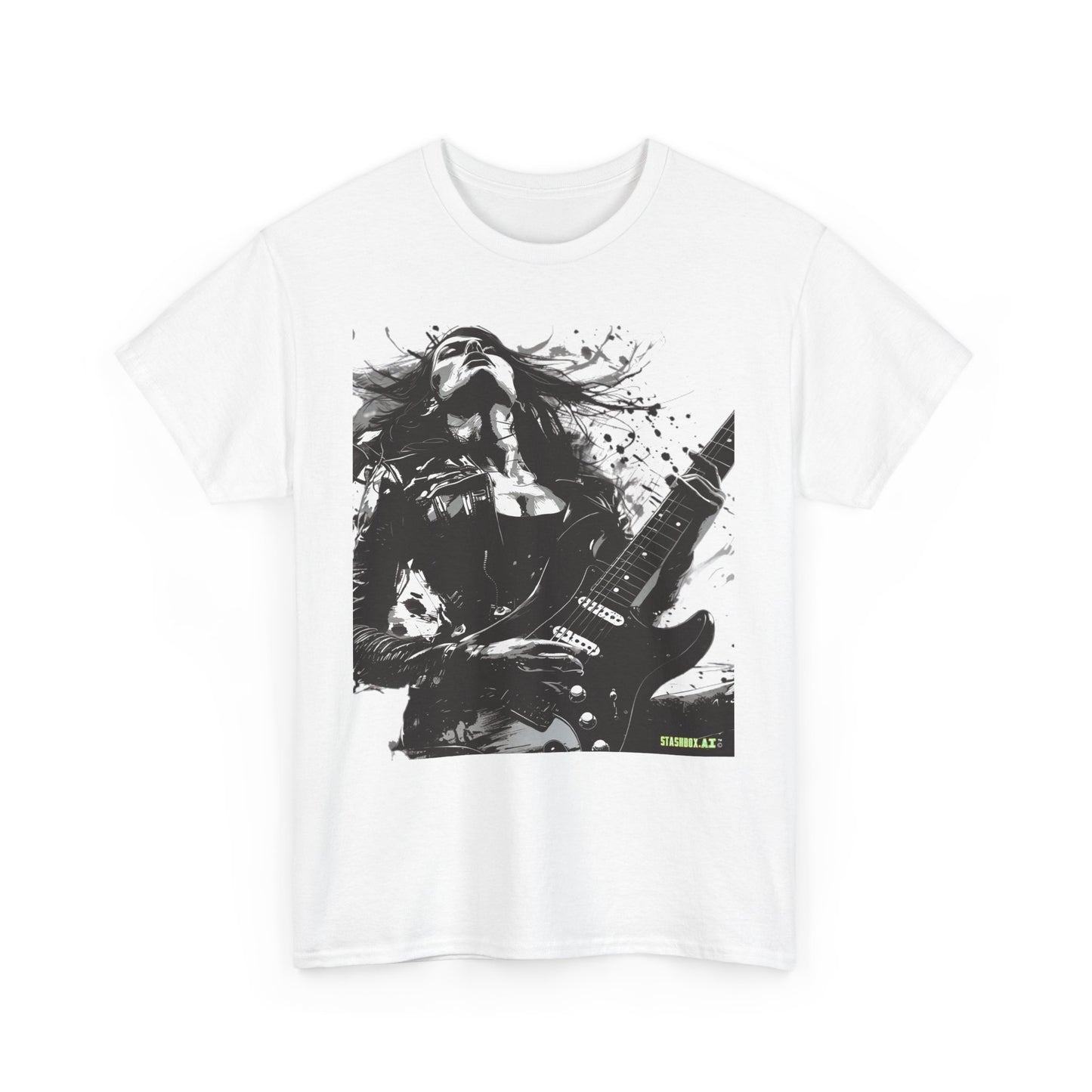 Unisex Heavy Cotton T-Shirt Girl Guitarist Rocking 001