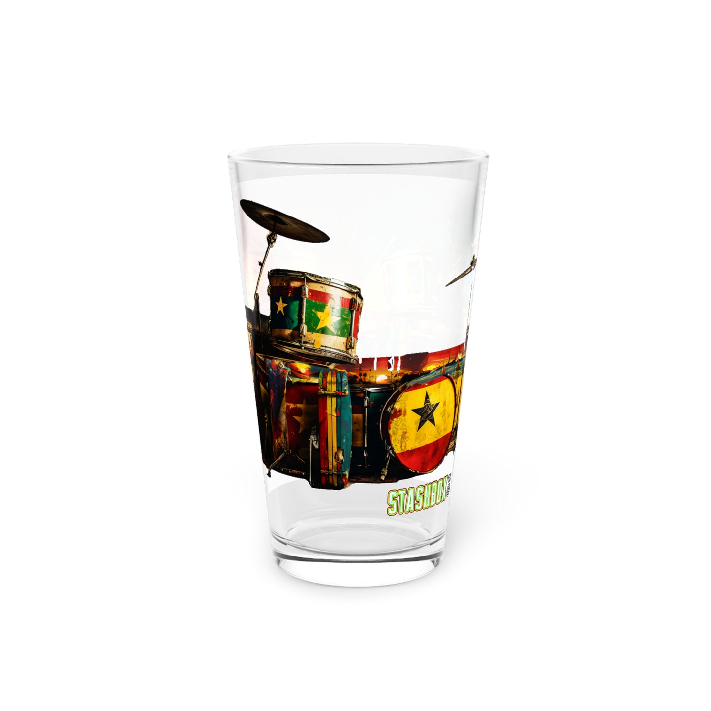 Artsy Star Design Drumkit Pint Glass, 16oz - Music Design #005