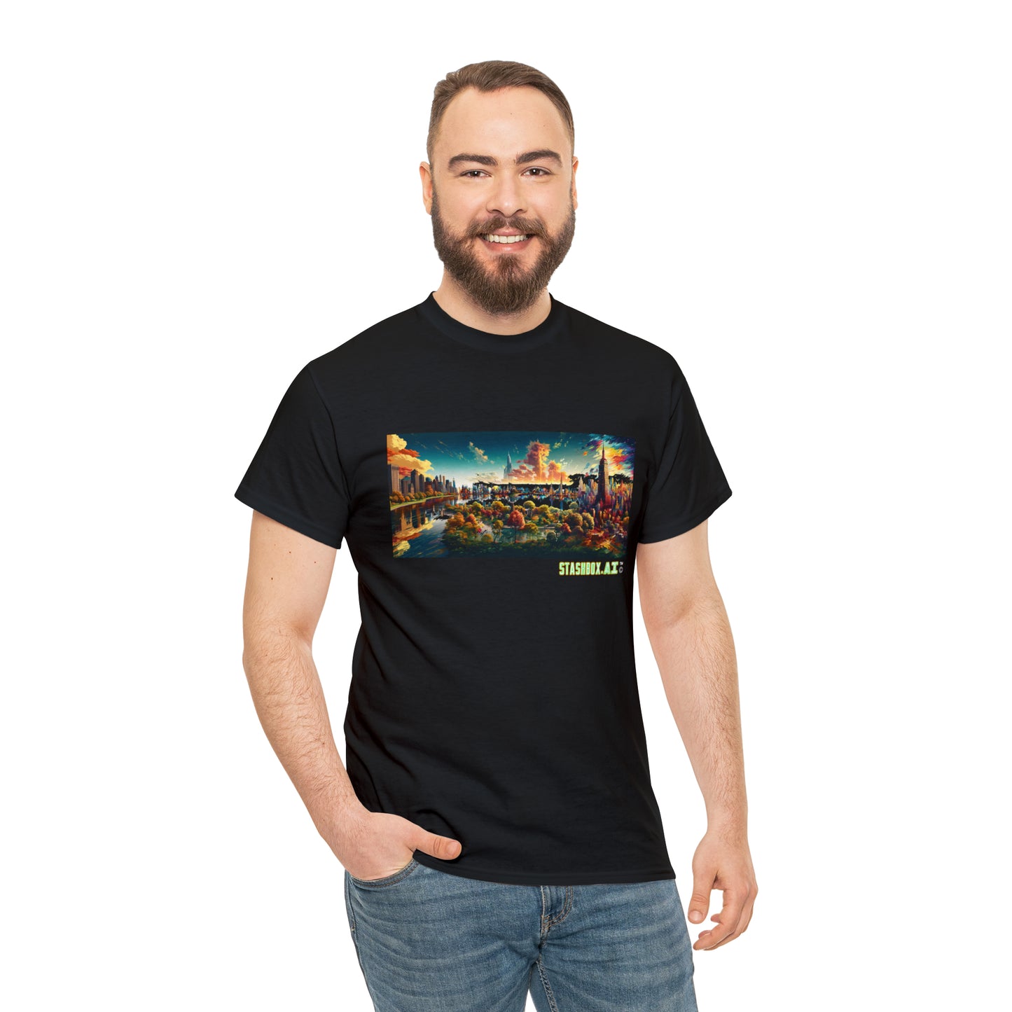 Unisex Heavy Cotton T-Shirt Dreamlike Illustration of a City New York 004