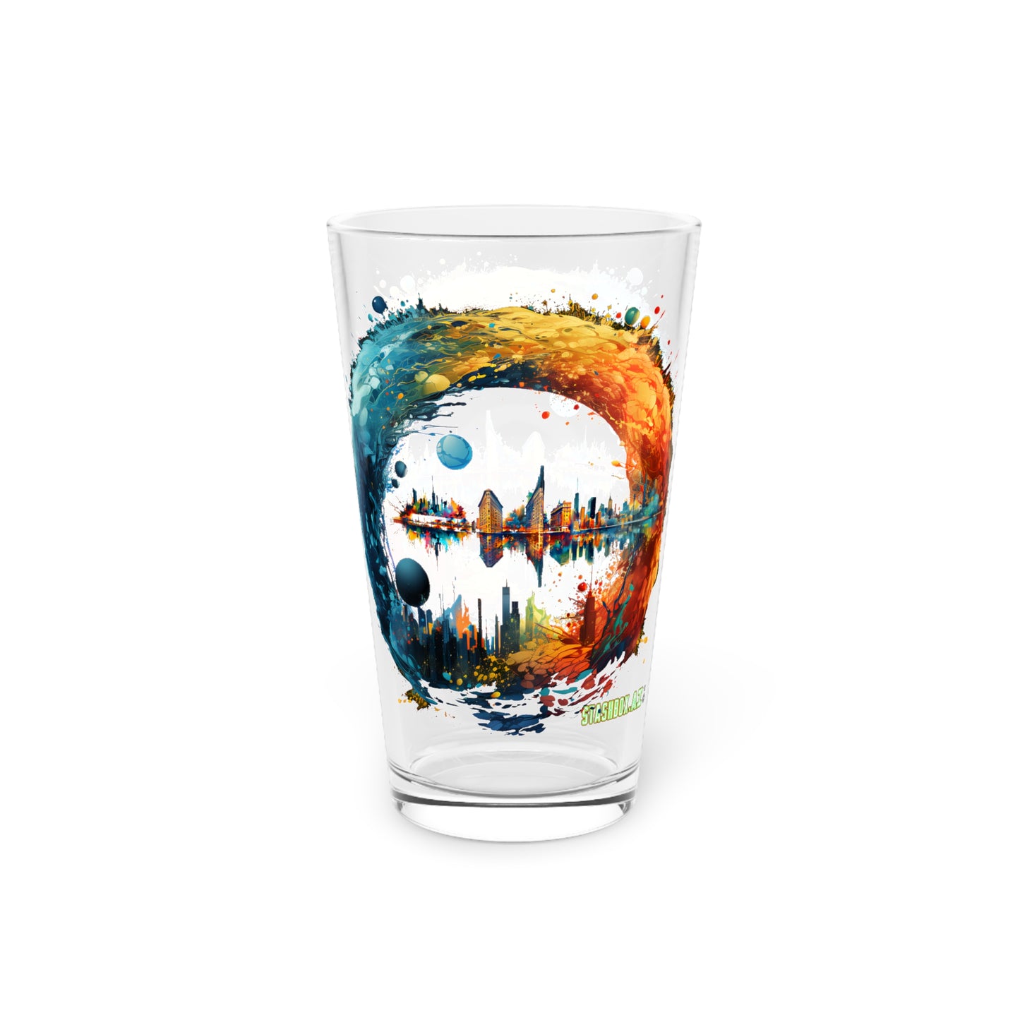 Pint Glass, 16oz Psychedelic New York Skyline NY 009