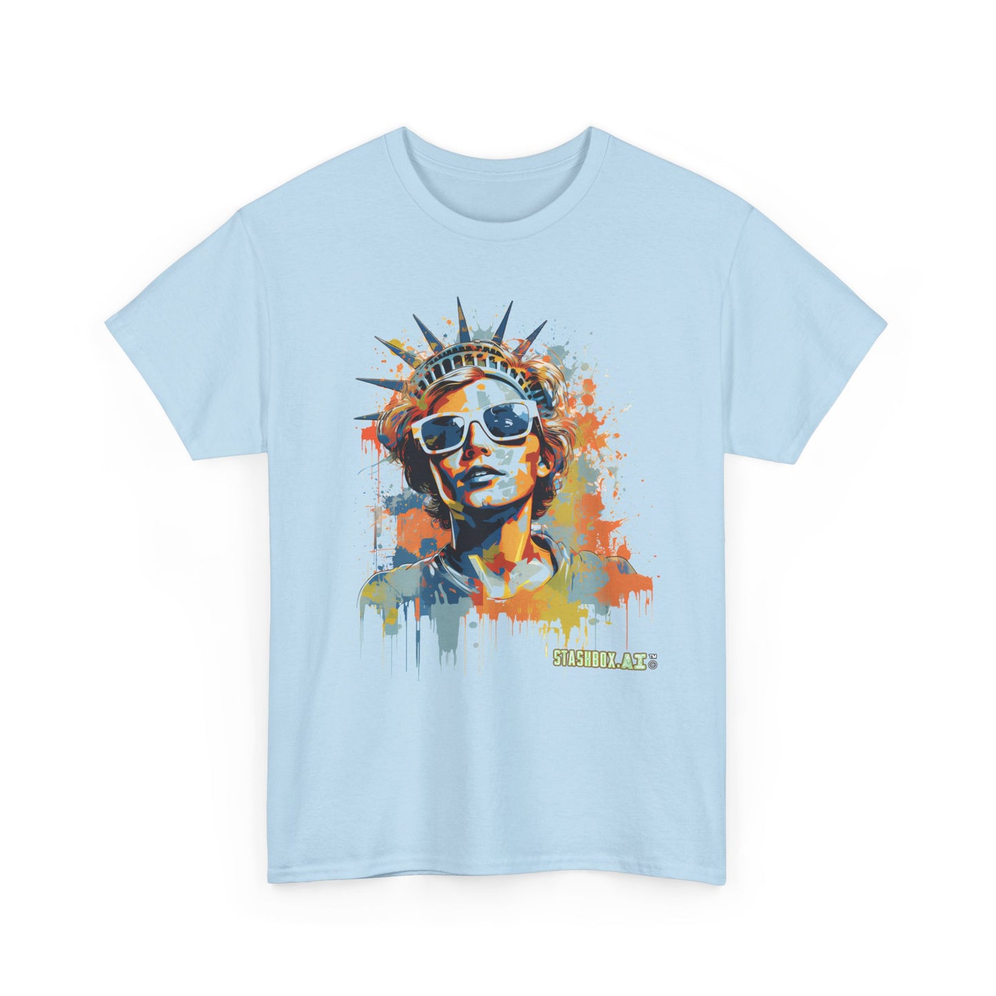 Graffiti-Inspired Statue of Liberty Man New York City - Drips and Splatters - Color Splash - Unisex Heavy Cotton Tee - Stashbox New York Design - #001