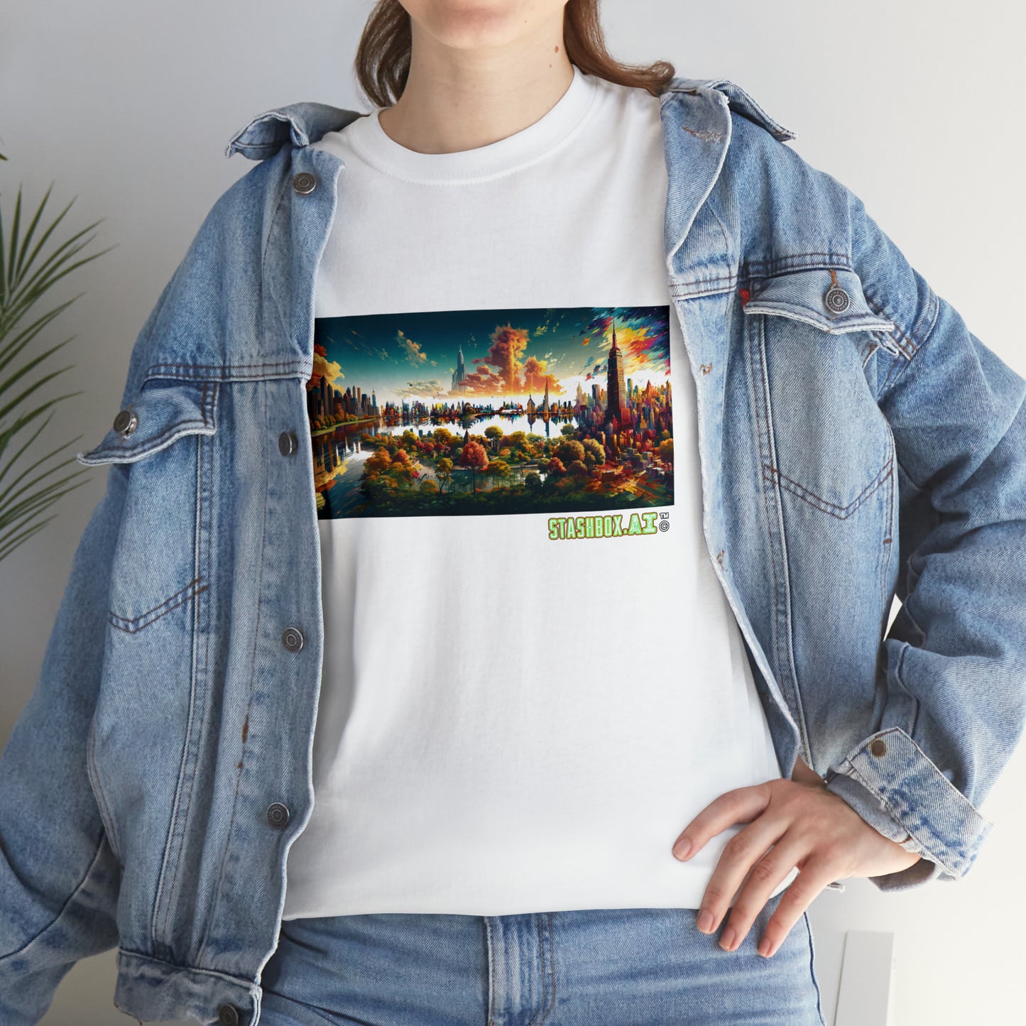 Unisex Heavy Cotton T-Shirt Dreamlike Illustration of a City New York 004