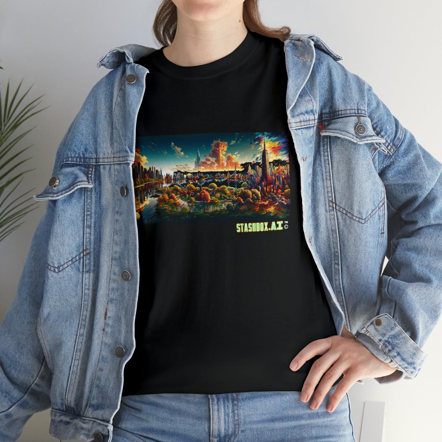 Unisex Heavy Cotton T-Shirt Dreamlike Illustration of a City New York 004