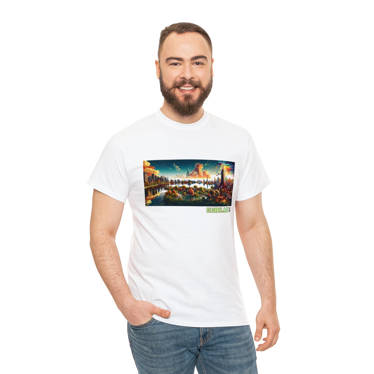 Unisex Heavy Cotton T-Shirt Dreamlike Illustration of a City New York 004