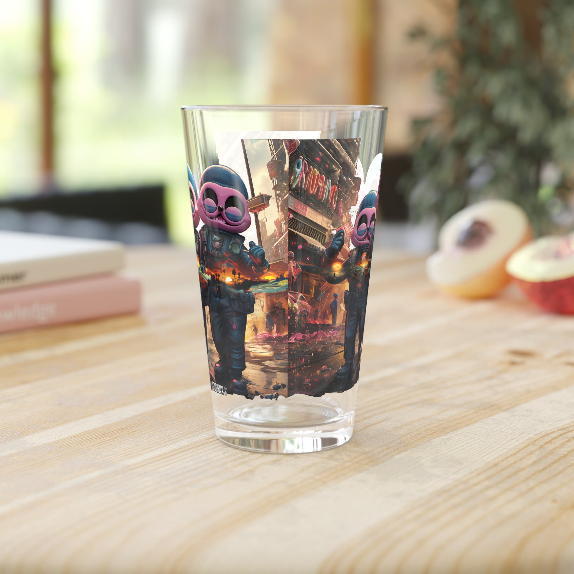 Sip in style with Pink City Aliens Holding Tropical Dreams Pint Glass. Aliens and psychedelia unite, exclusively at Stashbox.ai.
