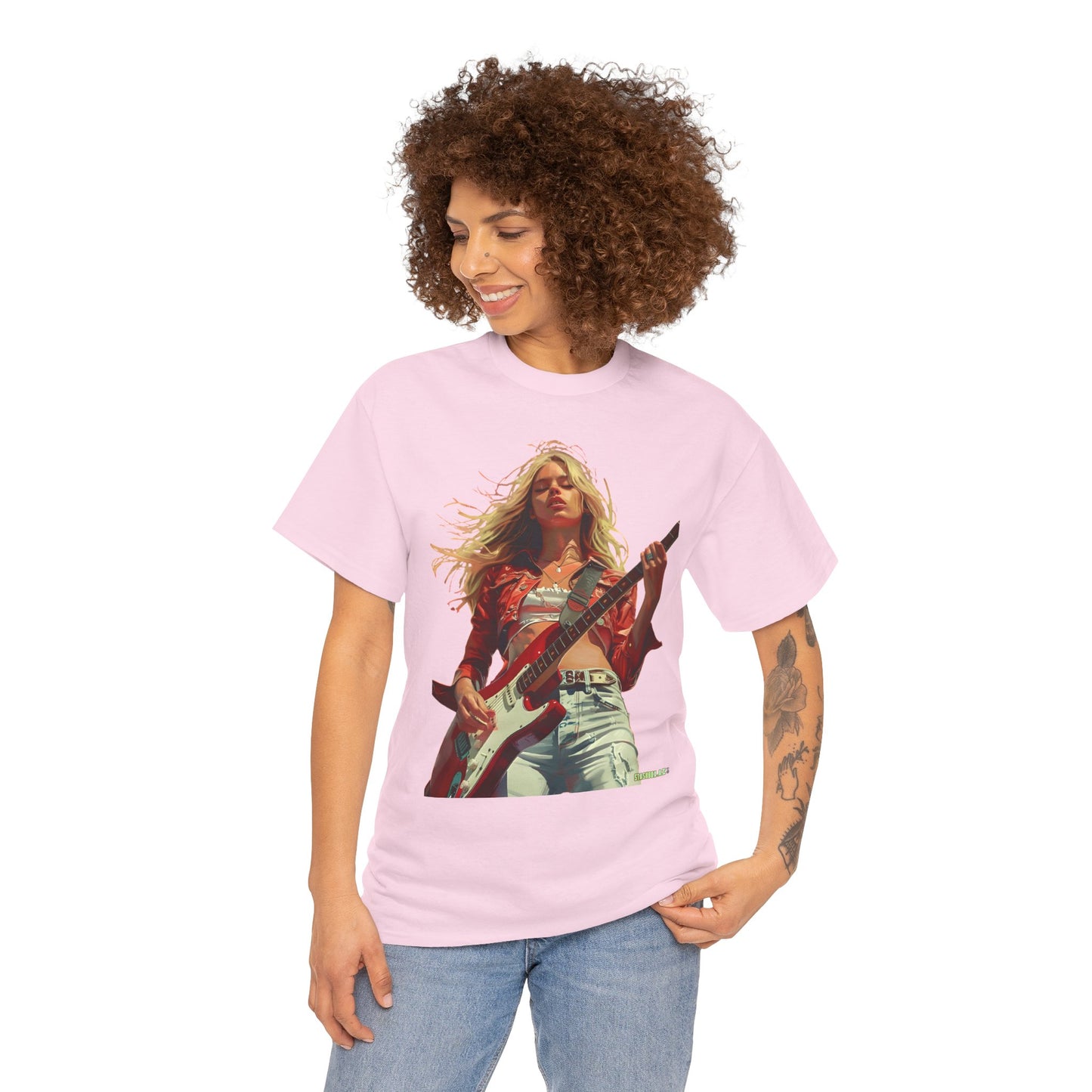 Unisex Heavy Cotton T-Shirt Girl Guitarist Rocking 013