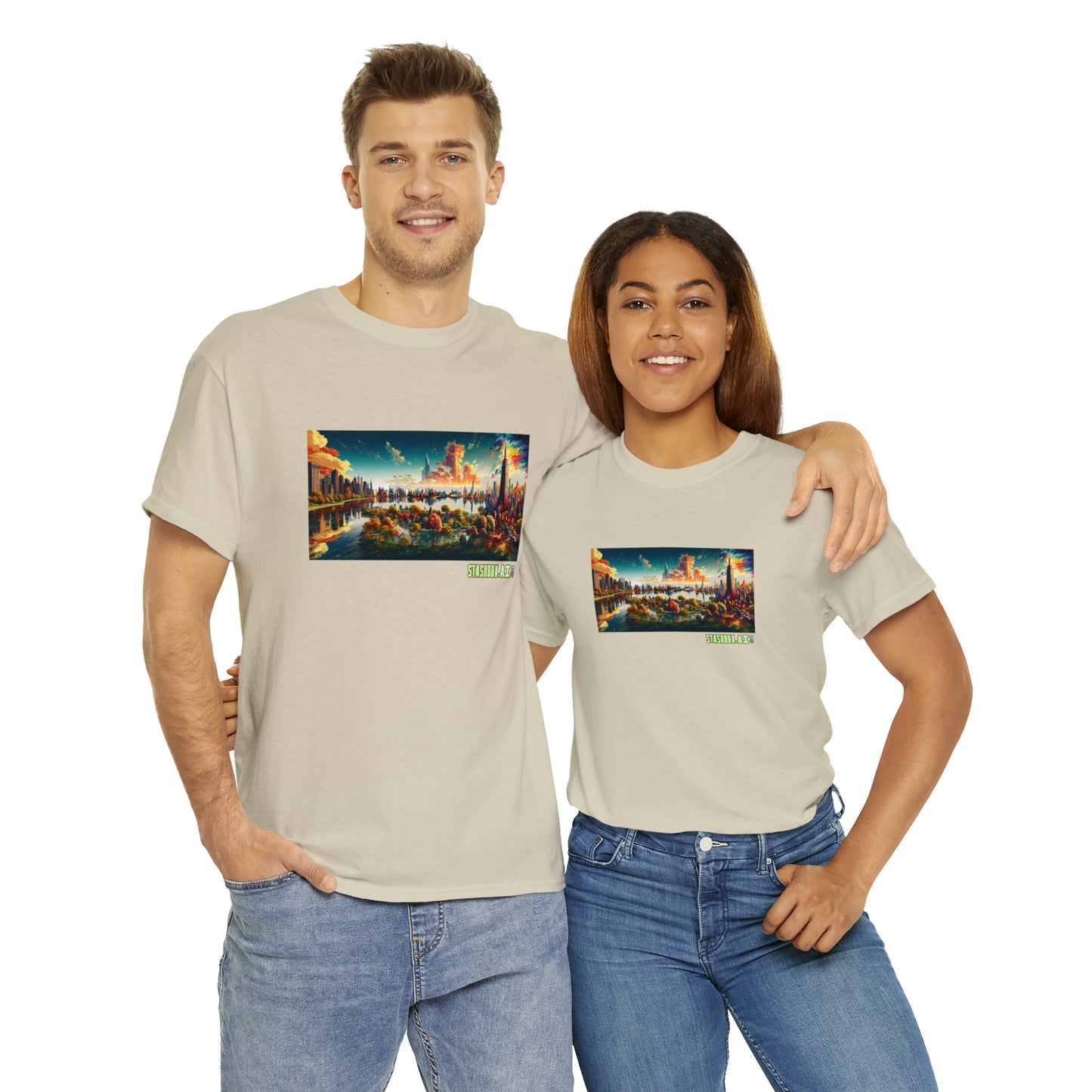 Unisex Heavy Cotton T-Shirt Dreamlike Illustration of a City New York 004
