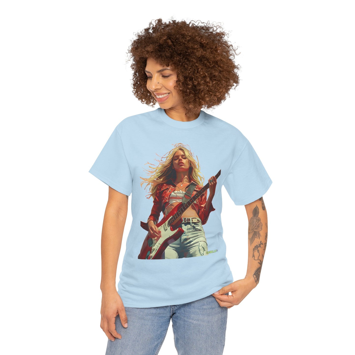 Unisex Heavy Cotton T-Shirt Girl Guitarist Rocking 013