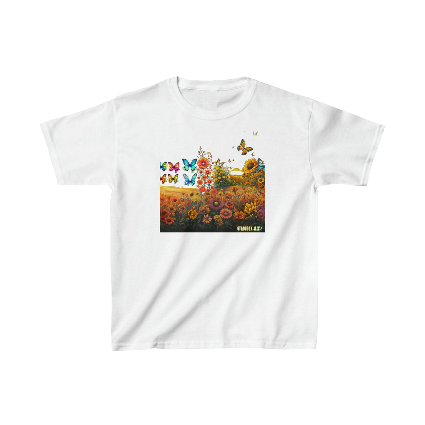Kids Heavy Cotton⢠Tee Kids Butterflies and Sunflowers Tshirt 009