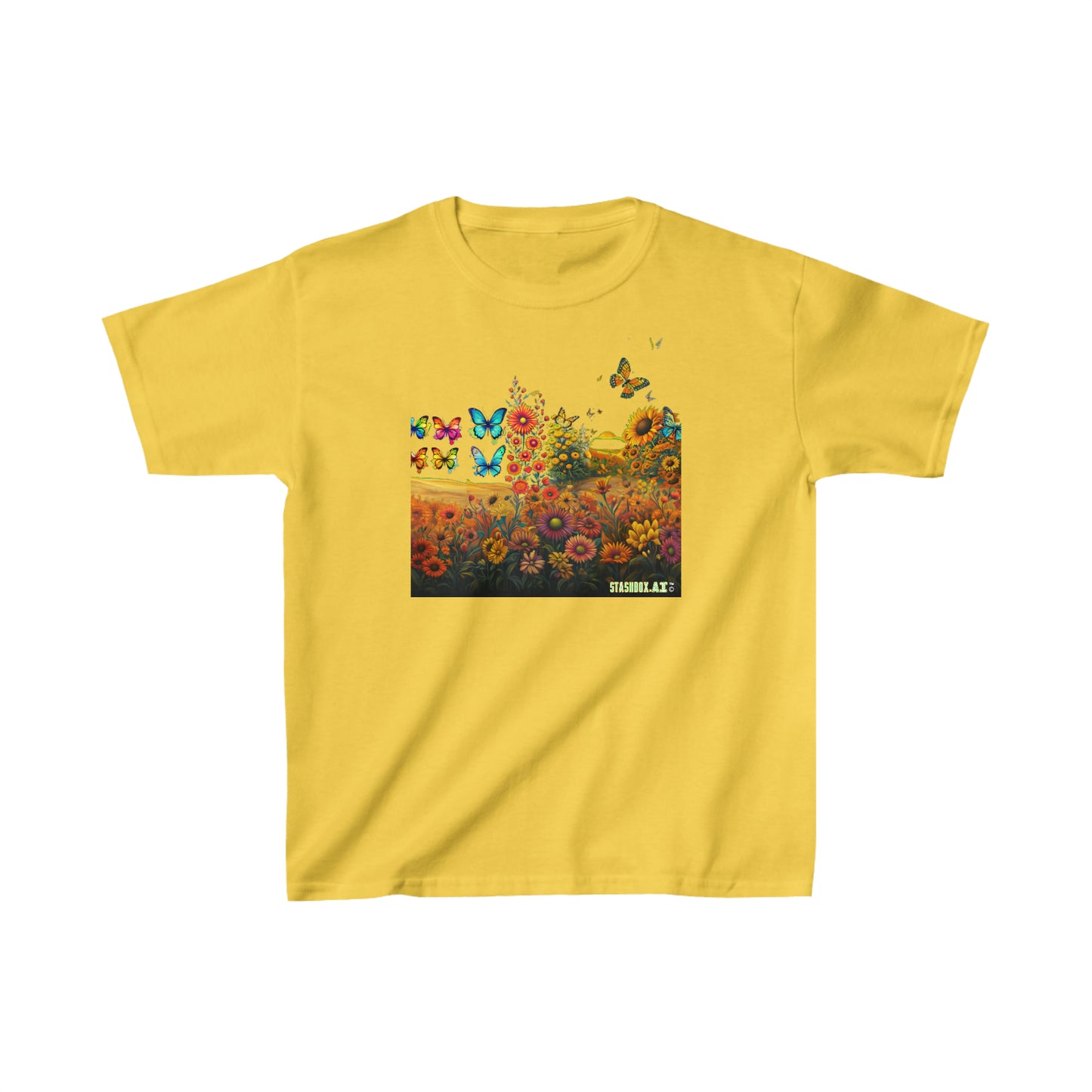 Kids Heavy Cotton⢠Tee Kids Butterflies and Sunflowers Tshirt 009