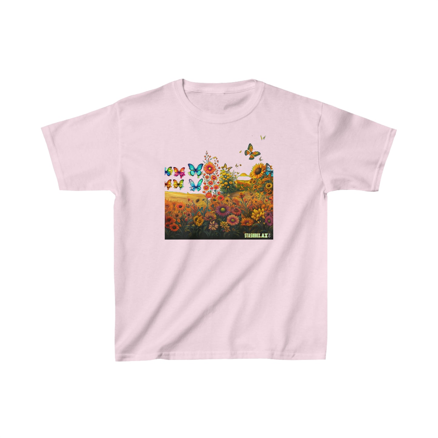 Kids Heavy Cotton⢠Tee Kids Butterflies and Sunflowers Tshirt 009