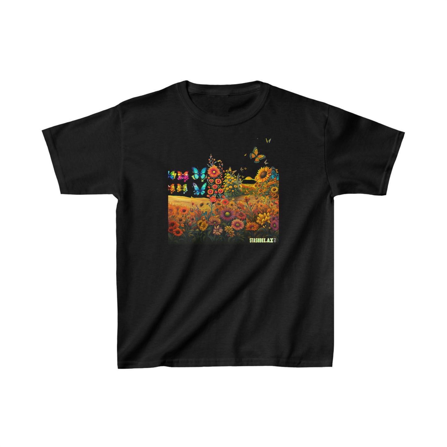 Kids Heavy Cotton⢠Tee Kids Butterflies and Sunflowers Tshirt 009