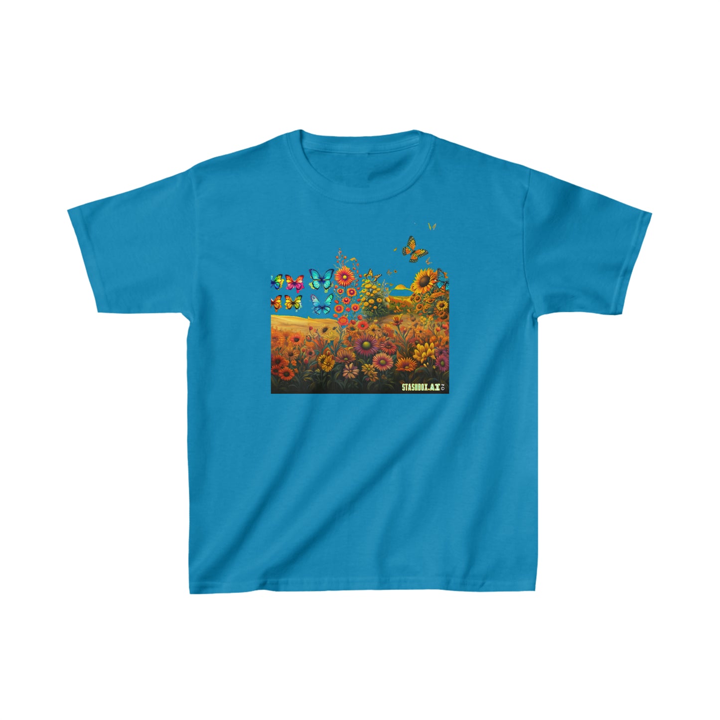 Kids Heavy Cotton⢠Tee Kids Butterflies and Sunflowers Tshirt 009