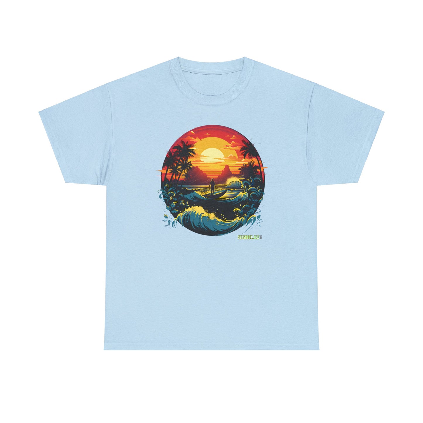 Unisex Heavy Cotton Tshirt Perfect Beach Sunset w/ Waves 036