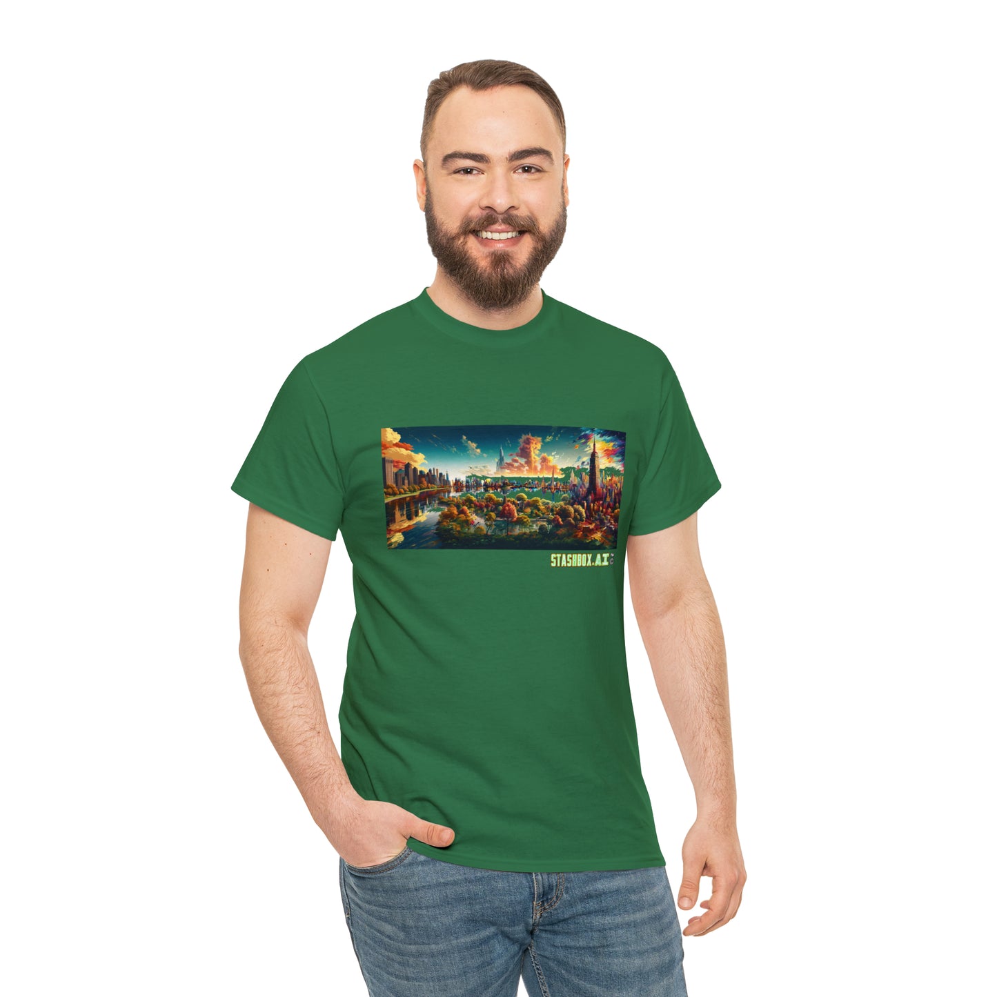 Unisex Heavy Cotton T-Shirt Dreamlike Illustration of a City New York 004
