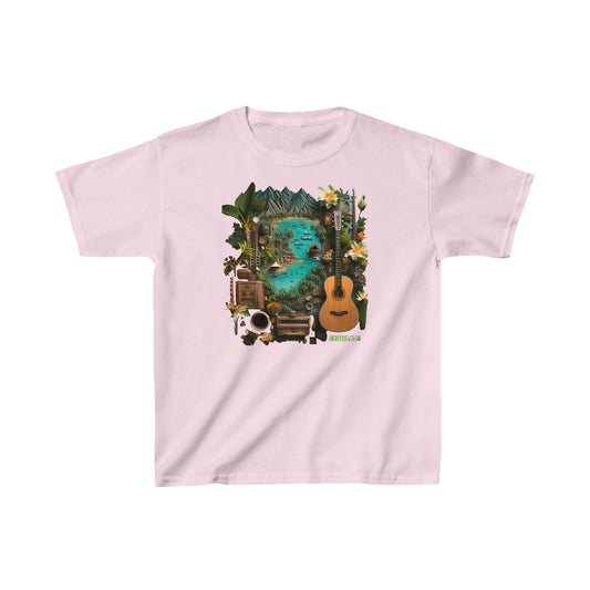 Kids Heavy Cotton™ Tshirt Tahiti Tropical Knolling Abstract Art 005