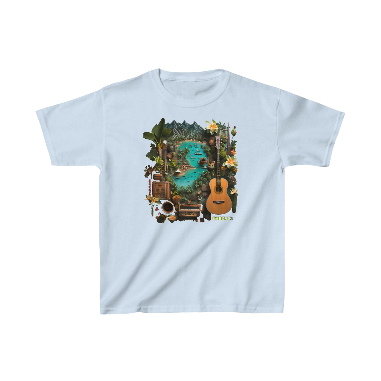 Kids Heavy Cotton™ Tshirt Tahiti Tropical Knolling Abstract Art 005