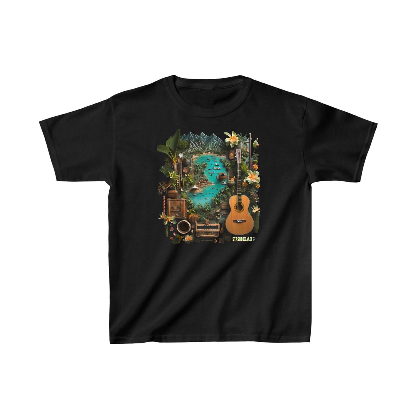 Kids Heavy Cotton™ Tshirt Tahiti Tropical Knolling Abstract Art 005