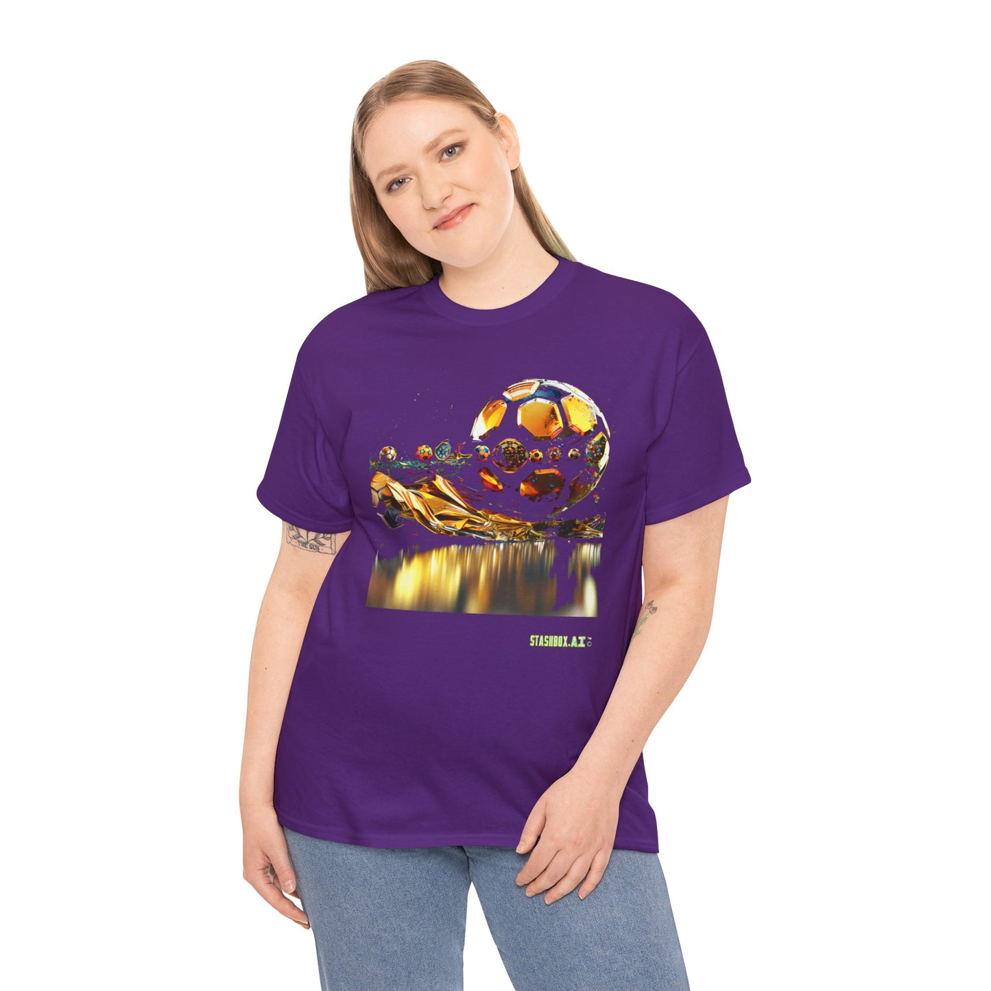 Unisex Heavy Cotton Tshirt Vibrant Color Abstract Soccer Voronoi 006