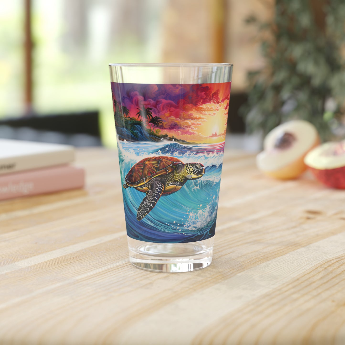 Make a splash with our Turtle Surfing Color Wave Pint Glass, showcasing Waves Design #028. This 16oz glass celebrates the harmony of turtles and ocean waves, a masterpiece exclusively crafted by Stashbox for those who appreciate marine wonders.