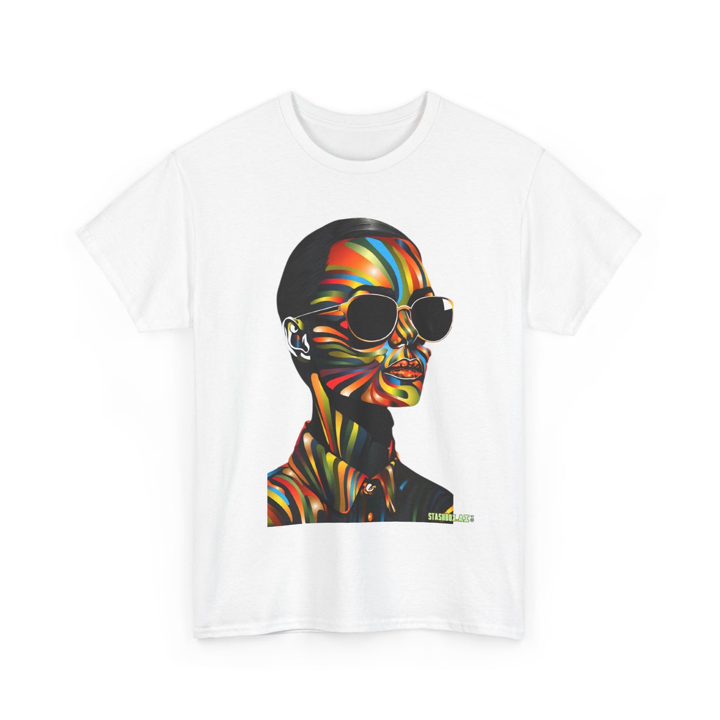 Unisex Heavy Cotton T-Shirt Beautiful Woman Rainbow Ink Drawn 002