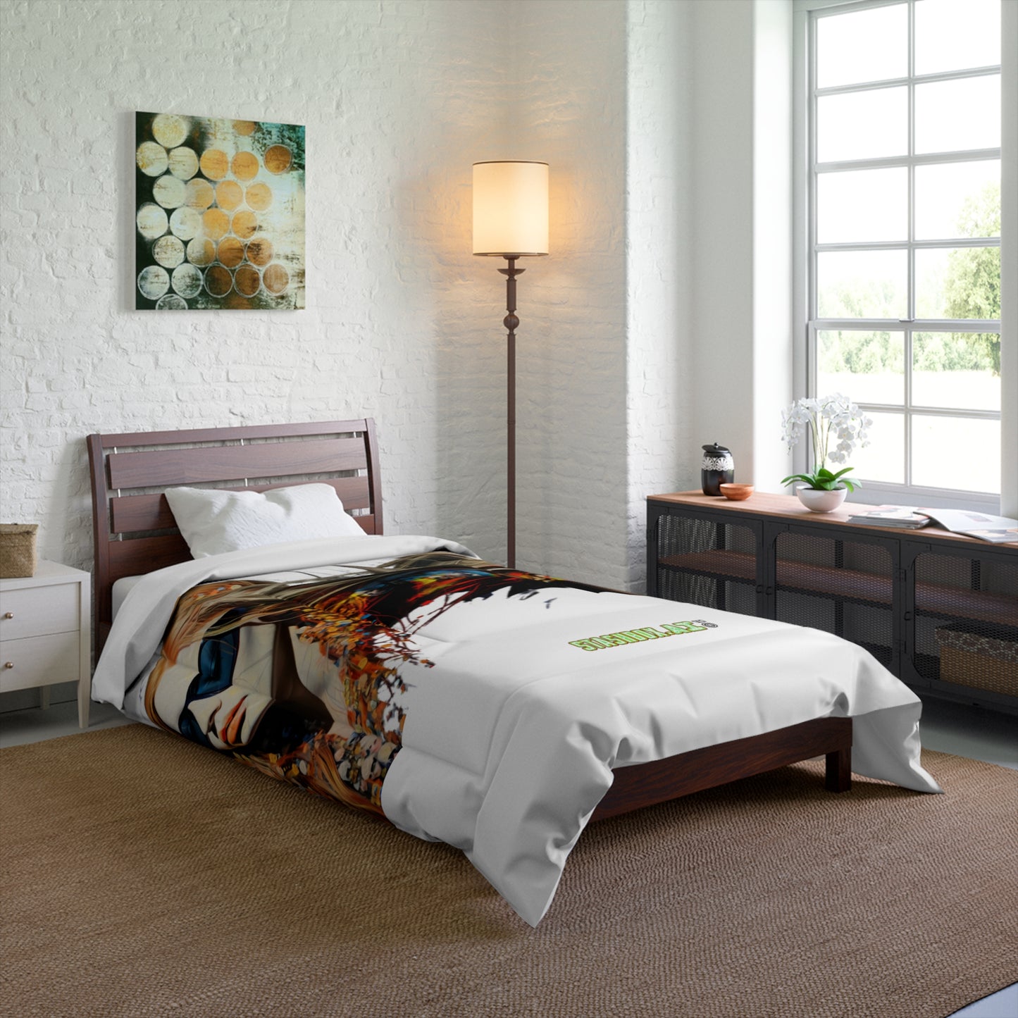 Bedding Comforter Beautiful Model w/Sunglasses Drawn with Rainbow Ink #014