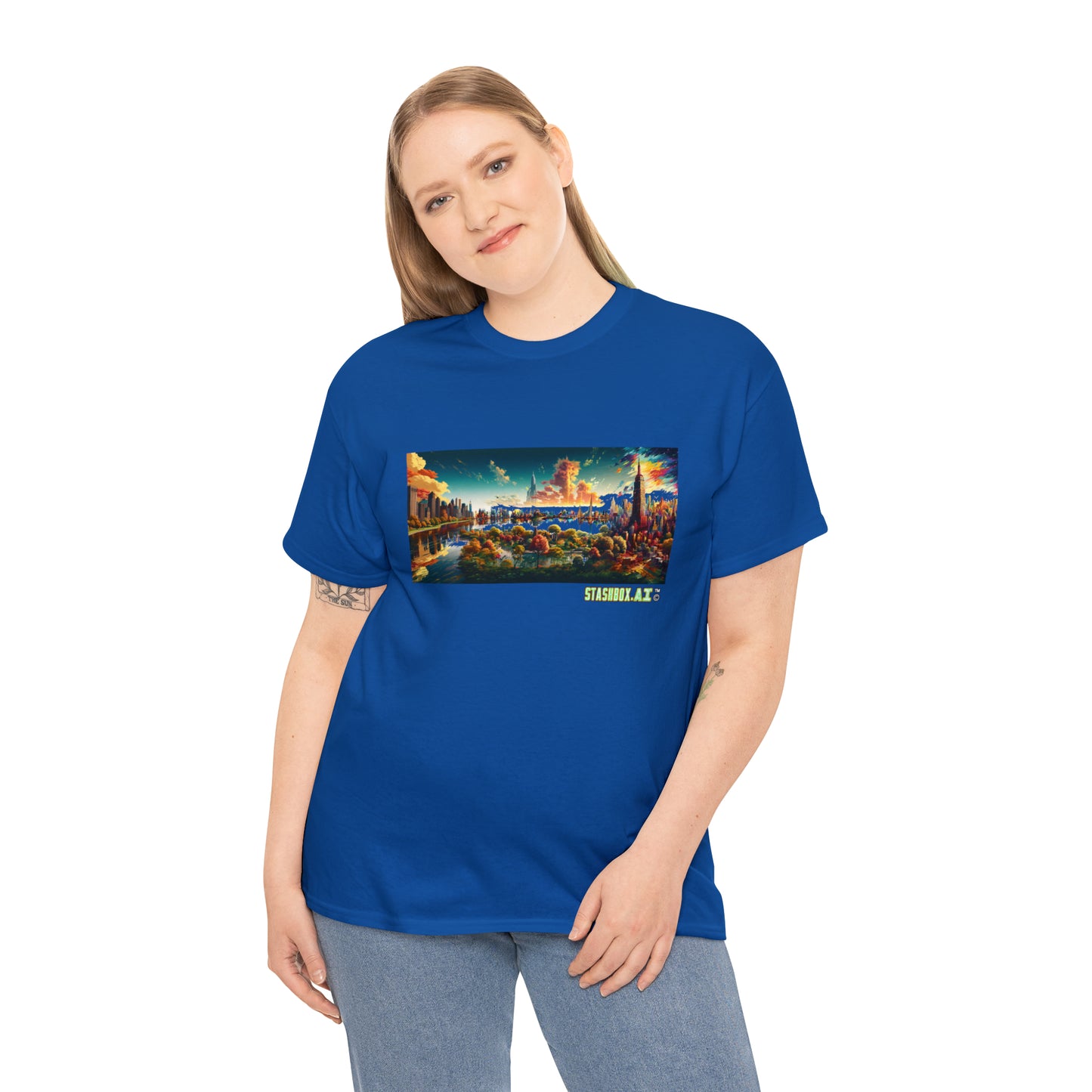 Unisex Heavy Cotton T-Shirt Dreamlike Illustration of a City New York 004