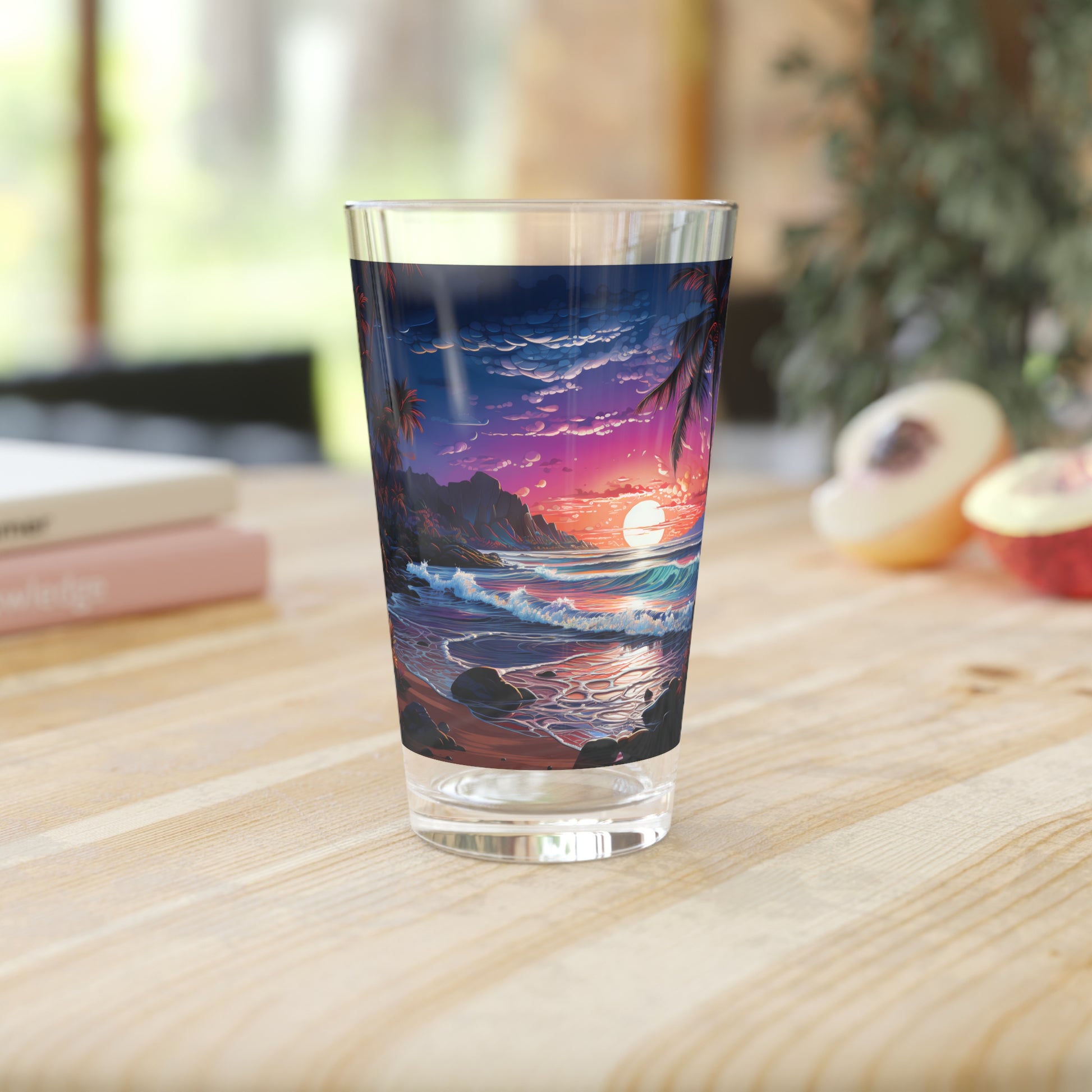 Immerse yourself in the Night Sky Beach Paradise with our Pint Glass, Design #022. Your glassware, your whimsical beach night journey, exclusively at Stashbox.ai.