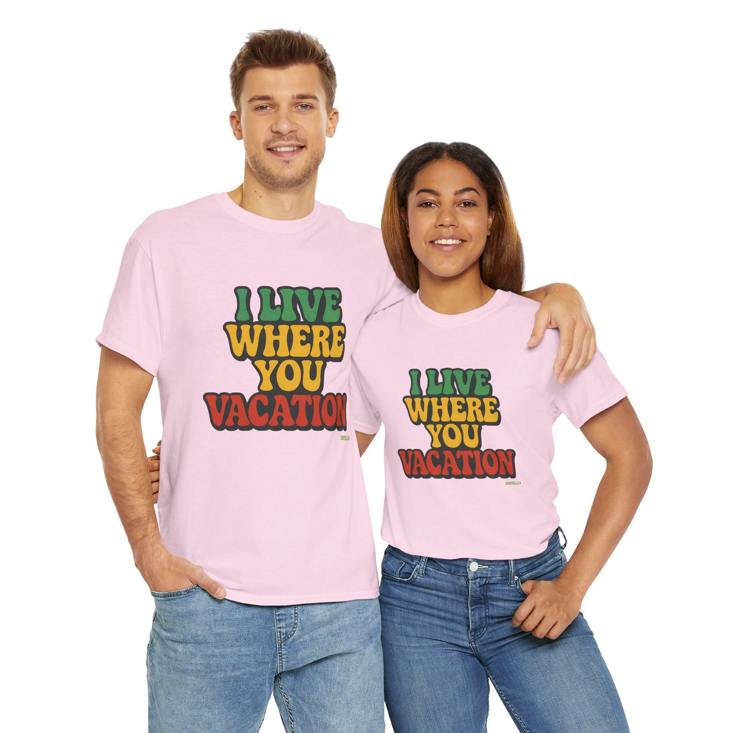 Vacation Vibes Unisex Heavy Cotton Tee - "I Live Where You Vacation"