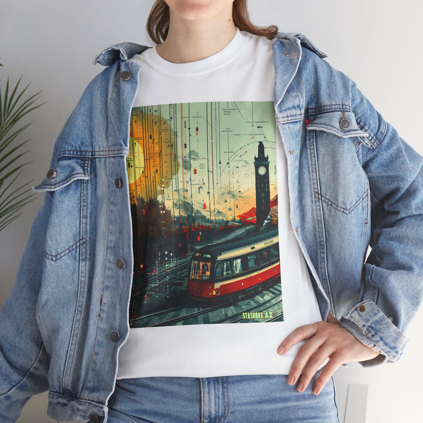 Unisex Heavy Cotton Tee Train Bauhaus Art Style Design 002