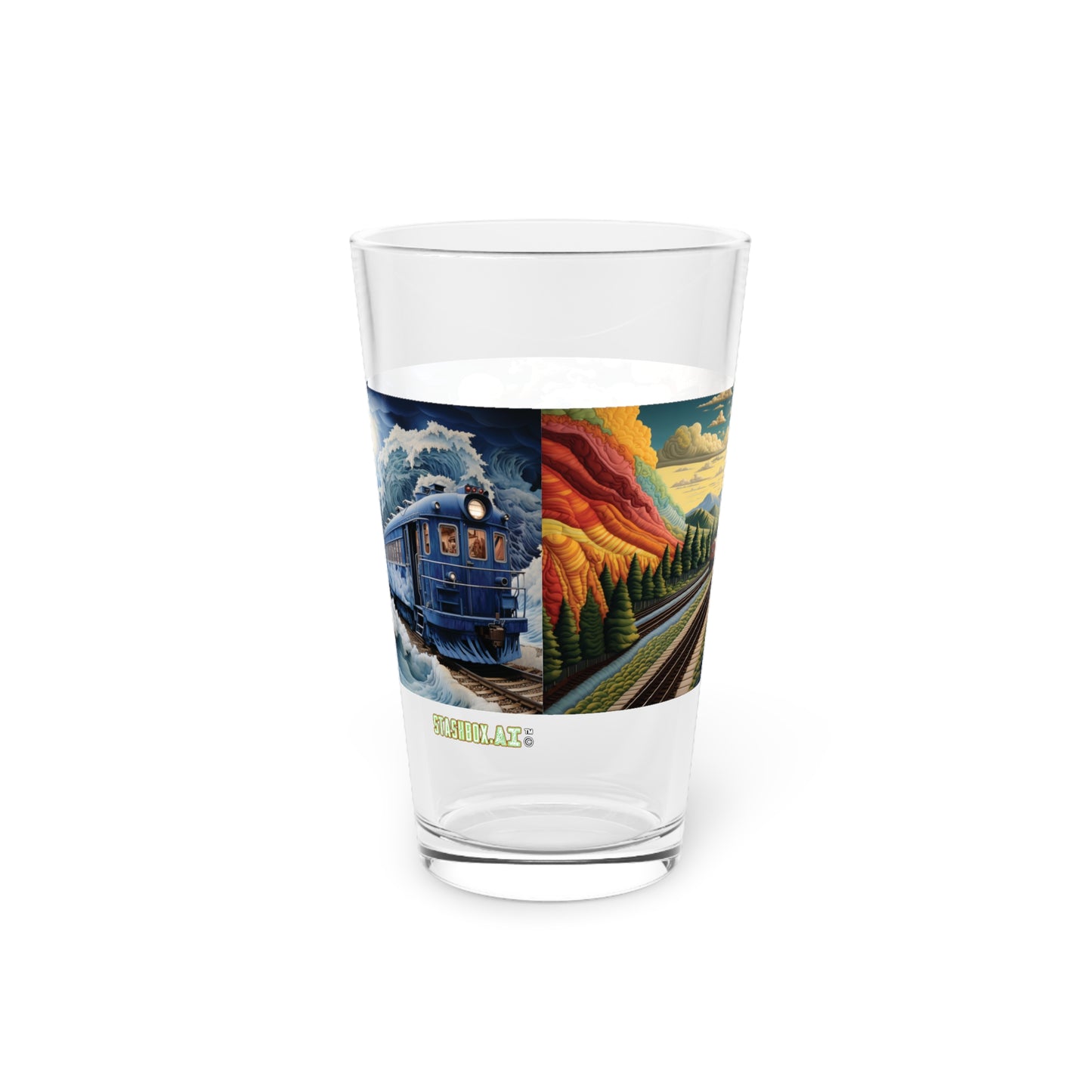 Pint Glass, 16oz Oceanic Express: Fluid Forms Mural Train 003