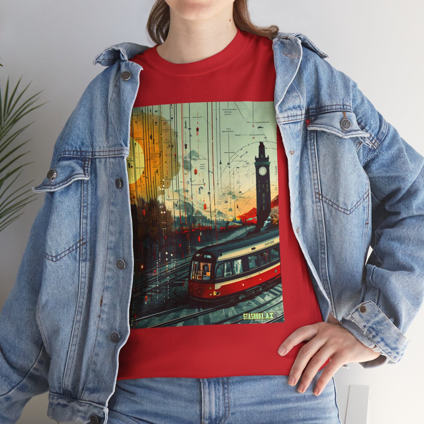Unisex Heavy Cotton Tee Train Bauhaus Art Style Design 002