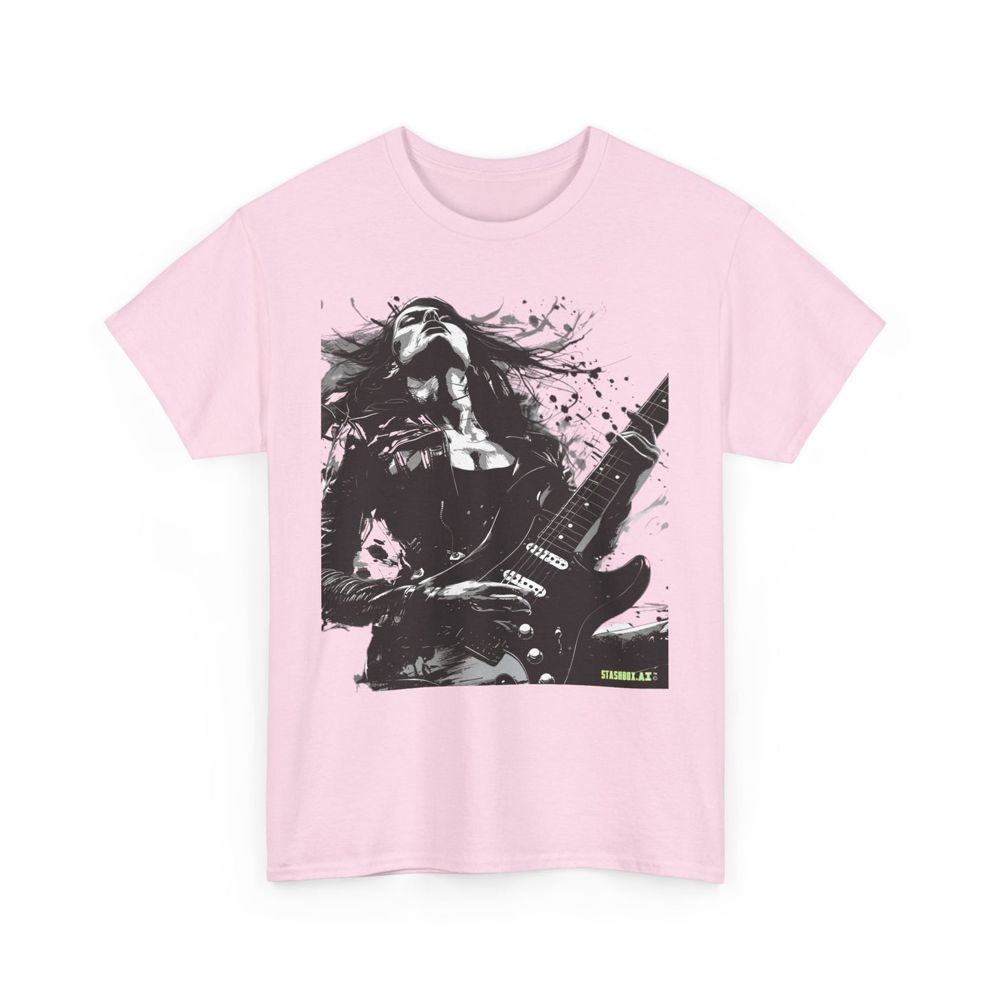 Unisex Heavy Cotton T-Shirt Girl Guitarist Rocking 001