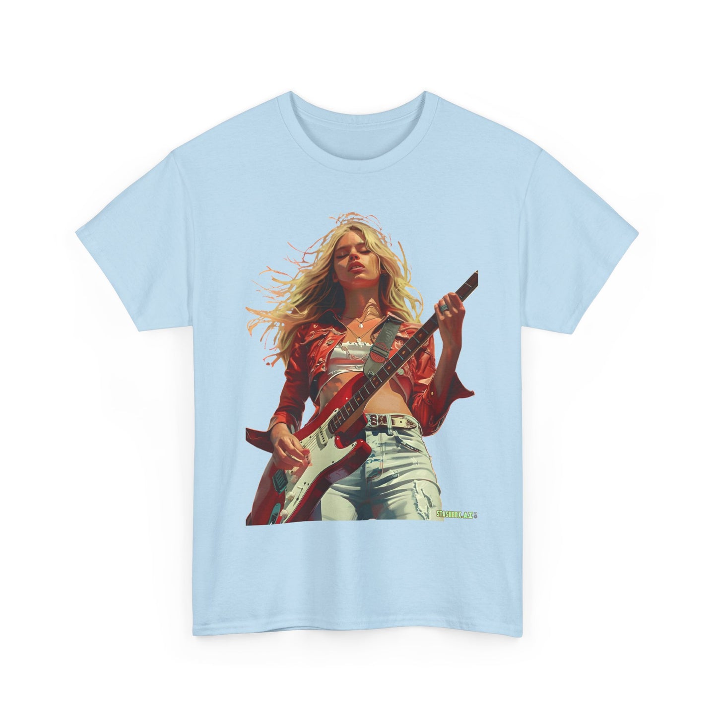 Unisex Heavy Cotton T-Shirt Girl Guitarist Rocking 013
