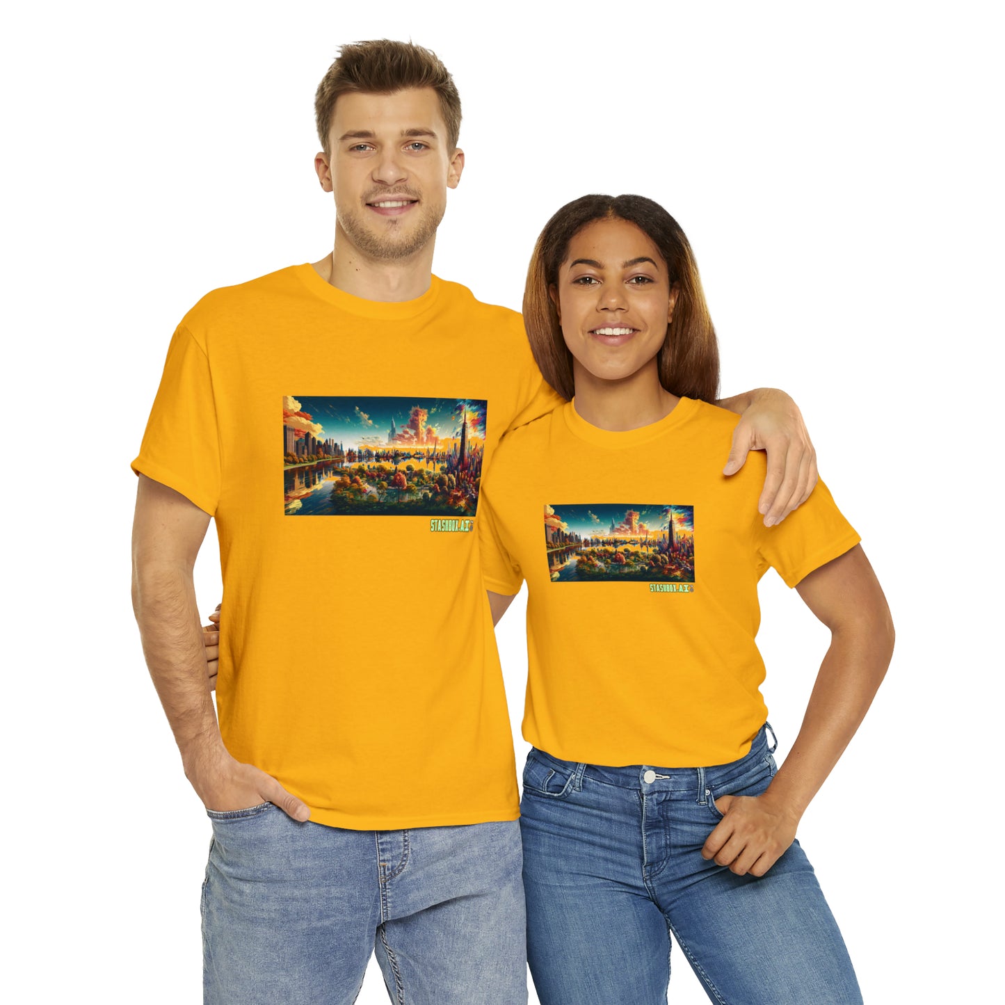 Unisex Heavy Cotton T-Shirt Dreamlike Illustration of a City New York 004