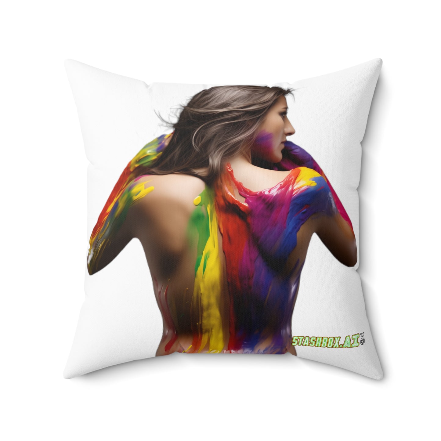 Faux Suede Square Pillow Rainbow Body Paint on Models 023/024