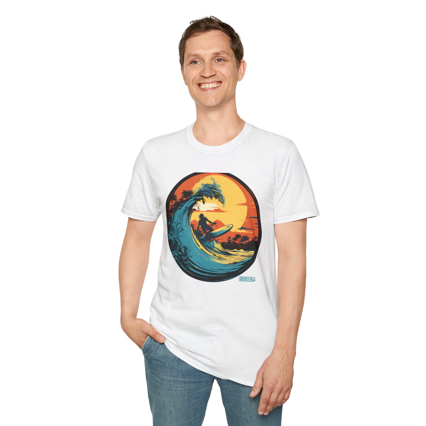 Unisex Softstyle Tshirt Colorful Sunset Wave Art 45a